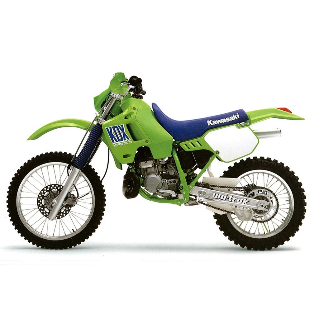 Sticker decal Kawasaki dirt bike graphics KDX 200 1989 Red Side Cover Tank Sample Application – vintage_bike_store