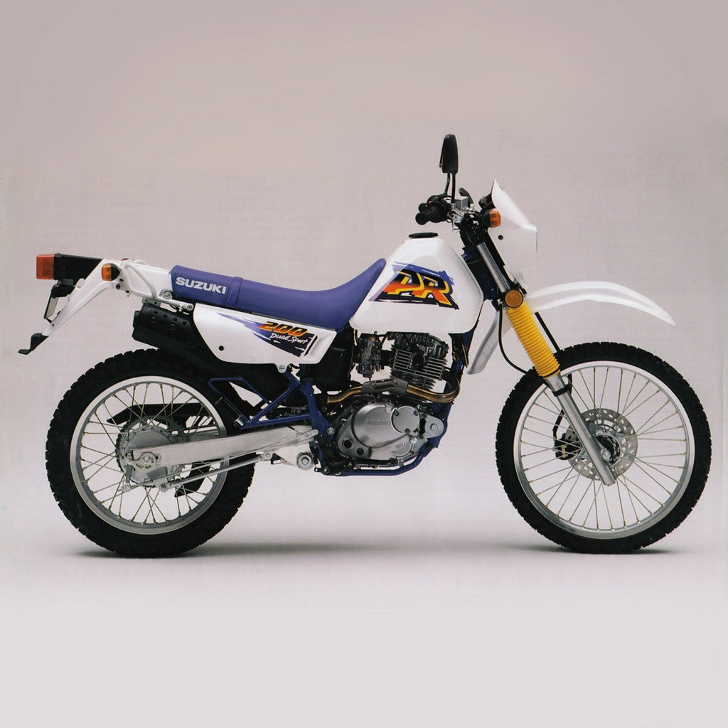 Sticker decal Suzuki dirt bike graphics DR 200 1996 Side Cover Tank Sample Application – vintage_bike_store