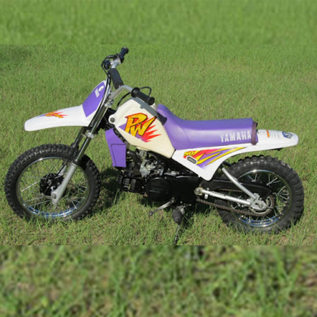 Sticker decal Yamaha dirt bike graphics PW 80 Purple Side Cover Tank Sample Application – vintage_bike_store
