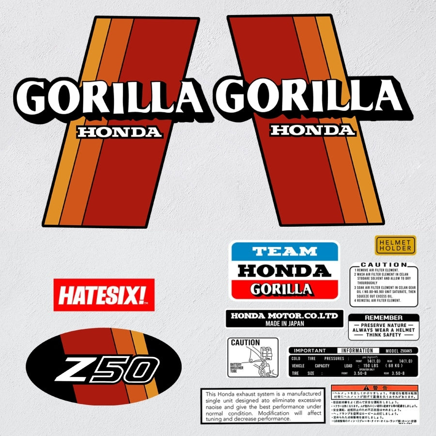 Sticker decal Honda dirt bike graphics Gorilla Z50J 1981 Tricolor Side Cover Tank – vintage_bike_store