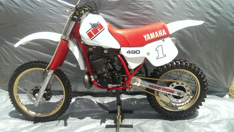 Sticker decal Yamaha dirt bike graphics YZ490 1985 1984 Side Cover Tank Sample Application – vintage_bike_store