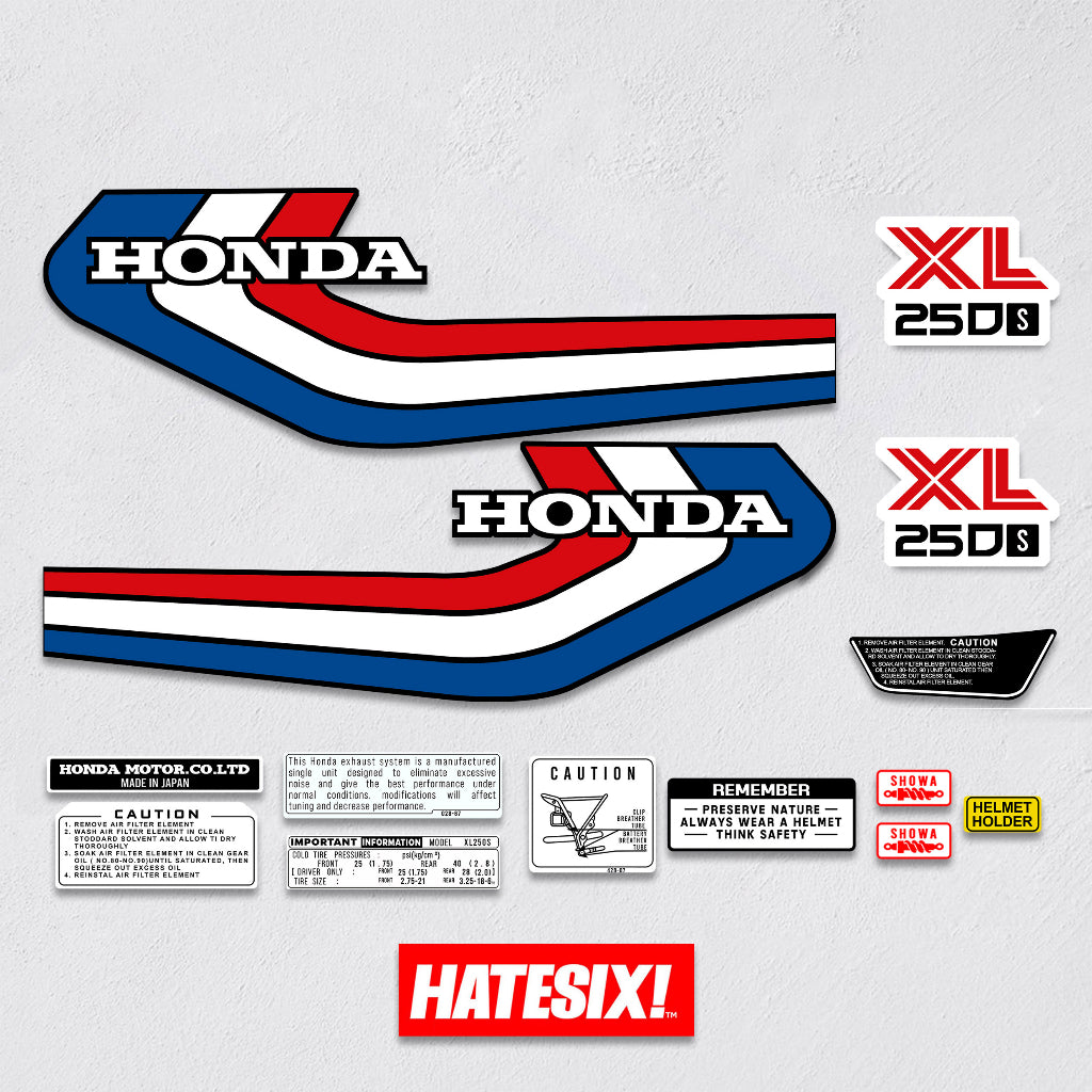 Sticker decal Honda dirt bike graphics Xl250s XL 250s 1979 Red Blue Side Cover Tank – vintage_bike_store