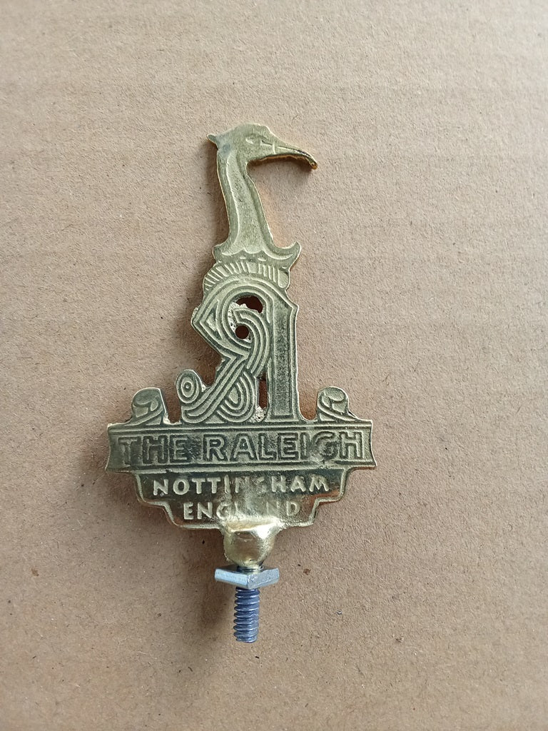 Raleigh Brass Motorcycle Front Fender Badge Emblem vintage_bike_store