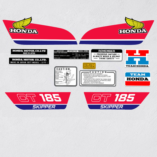 Sticker Decal CT185 skipper 1989 Blue Red side cover tank (Free shipping) vintage_bike_store