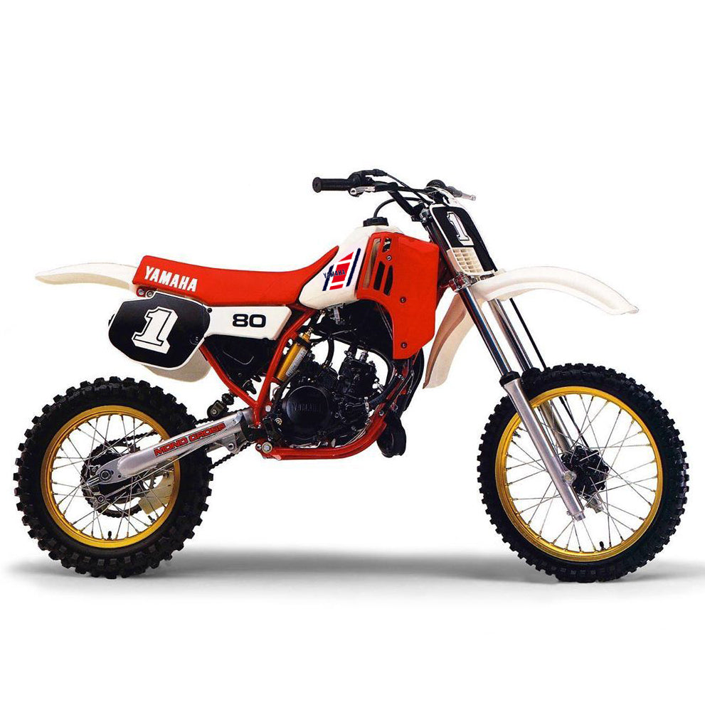 Sticker decal Yamaha dirt bike graphics YZ80 1985 Side Cover Tank Sample Application – vintage_bike_store