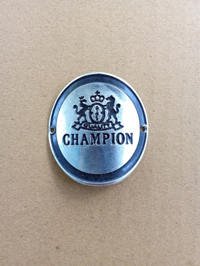 CHAMPION black silver head badge emblem for most bicycles NOS (Free shipping) vintage_bike_store