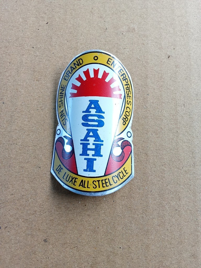 ASAHI Deluxe all steel aluminum Head Badge Emblem For Vintage Bicycle NOS vintage_bike_store