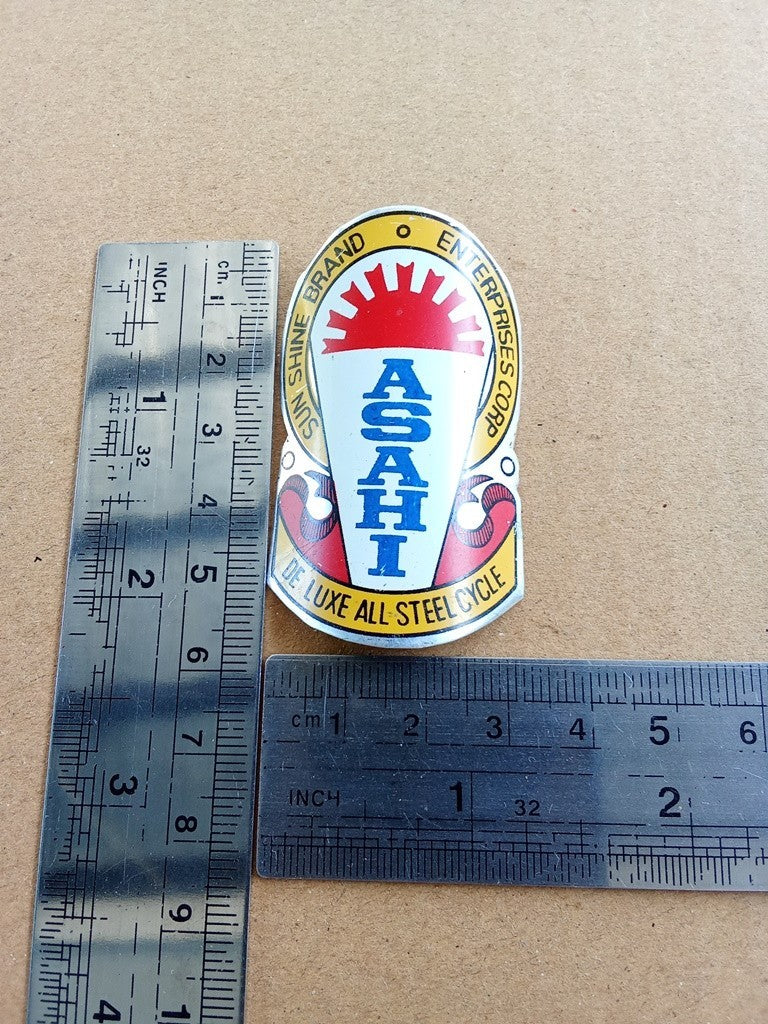 ASAHI Deluxe all steel aluminum Head Badge Emblem For Vintage Bicycle NOS vintage_bike_store