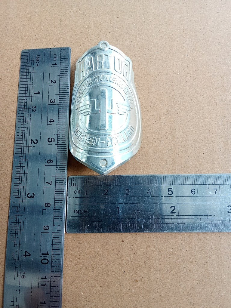 HARTOG Silver aluminum head badge emblem For Hartog vintage bicycle NOS vintage_bike_store