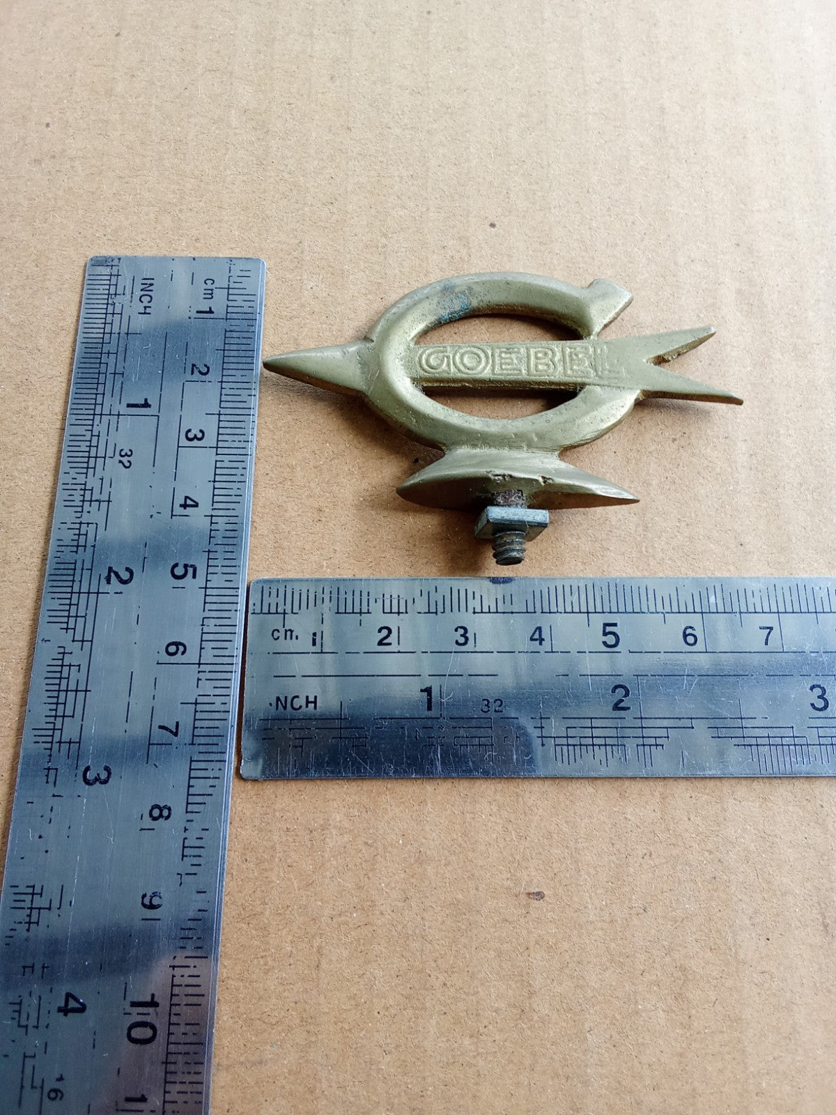 GOEBEL Brass Bicycle Motorcycle Front Mudguard Emblem Badge vintage_bike_store