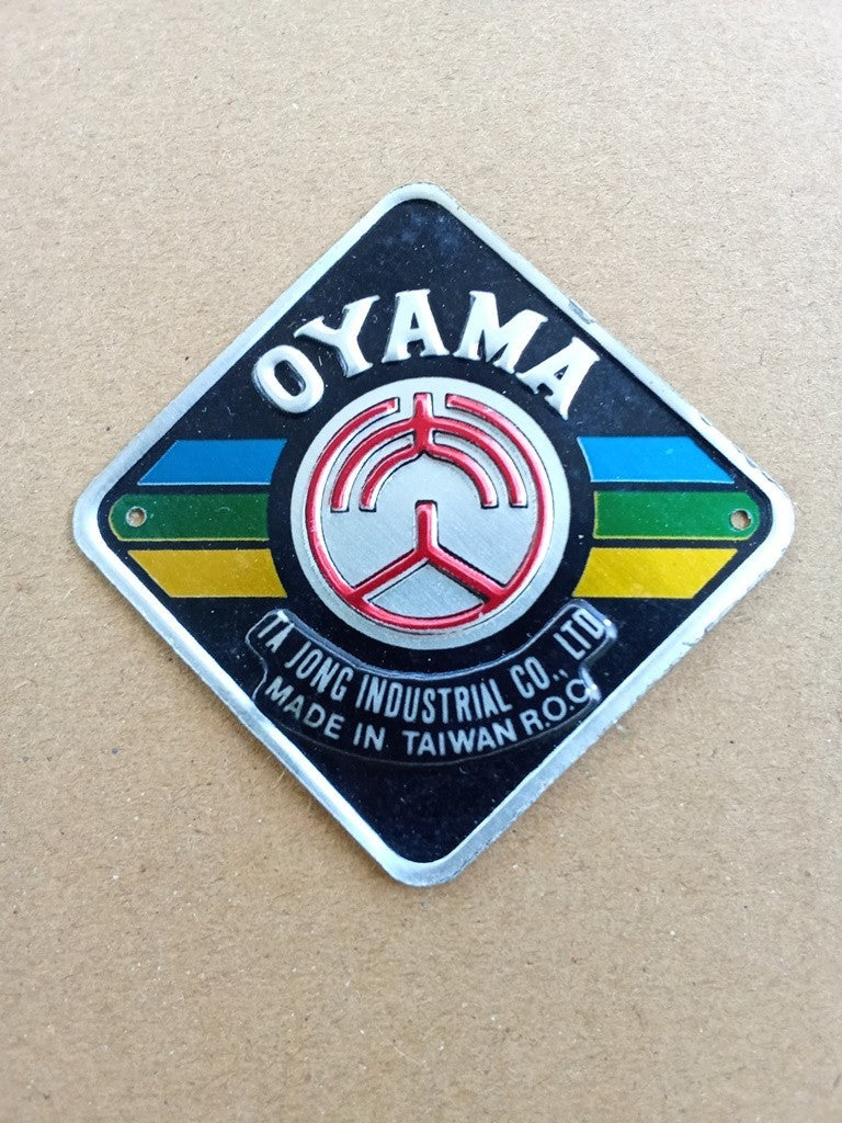 Original OYAMA Blue green yellow stripe Emblem Head Badge NOS vintage_bike_store