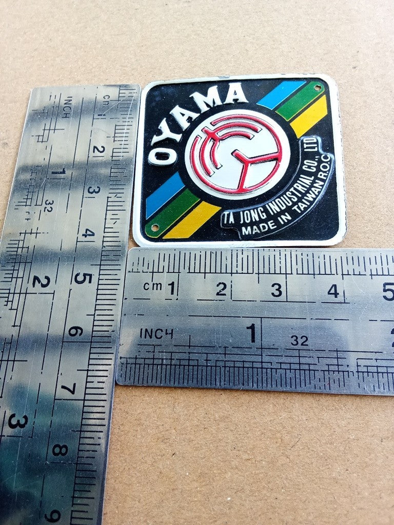 Original OYAMA Blue green yellow stripe Emblem Head Badge NOS vintage_bike_store